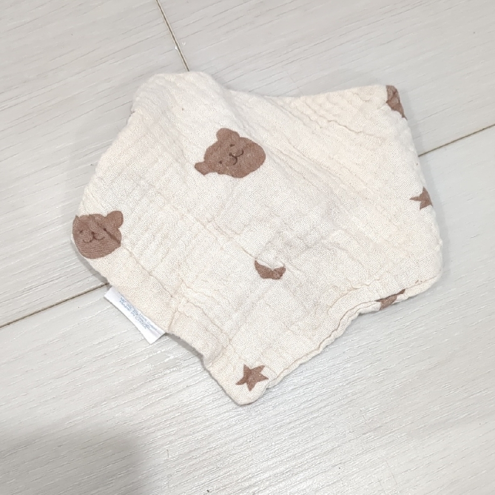 Charming Cream and Brown Bear Print Bib